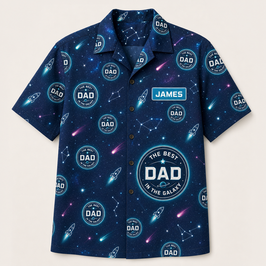 Best Dad in the Galaxy – Mission Patch Hawaiian Shirt (Personalized Name) - Hero