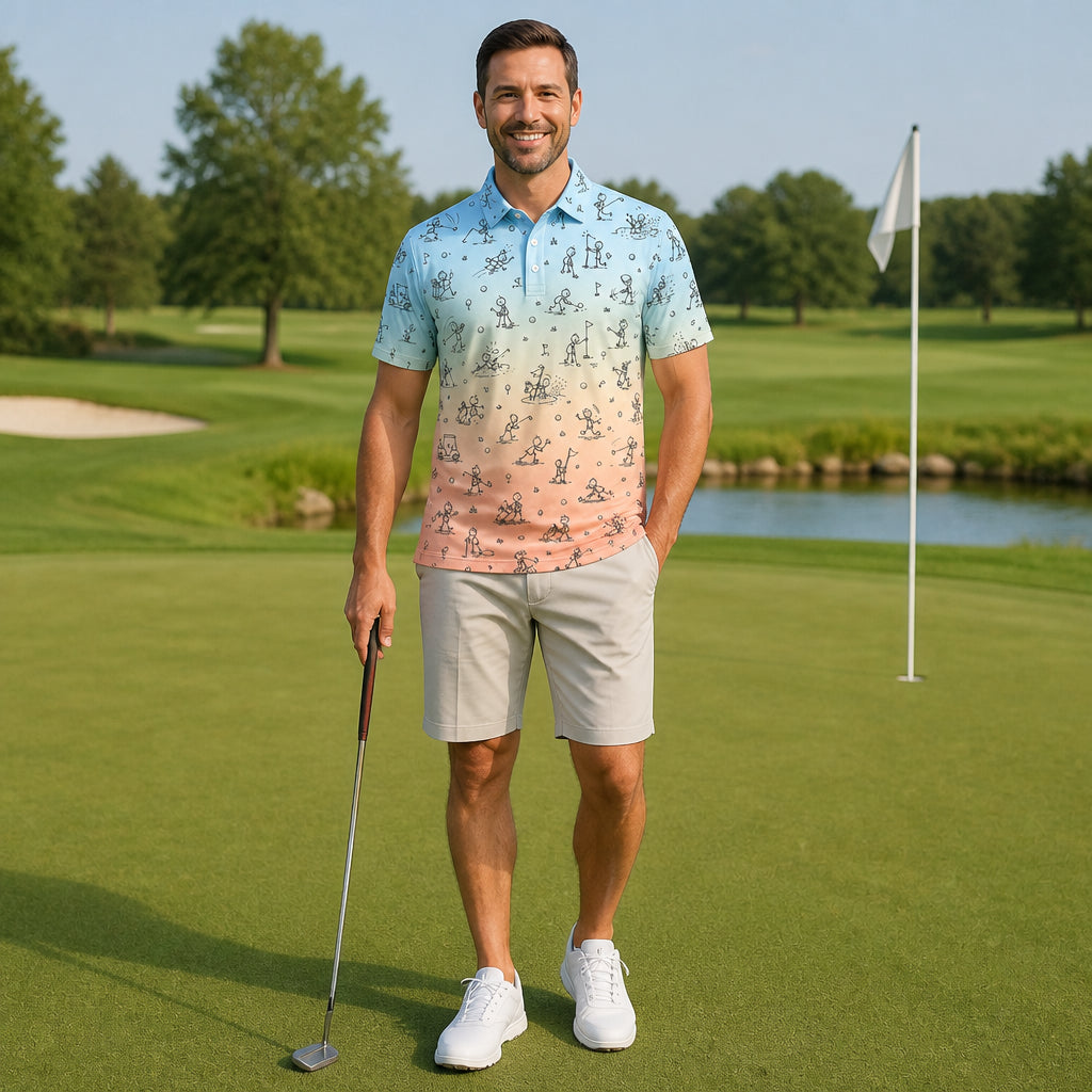 Ombre Stick-Figure Golf Antics AOP Polo - Polo shirt - All over printed e24828f2-64ee-4f7e-8dc2-0dbadb9c332b.jpg