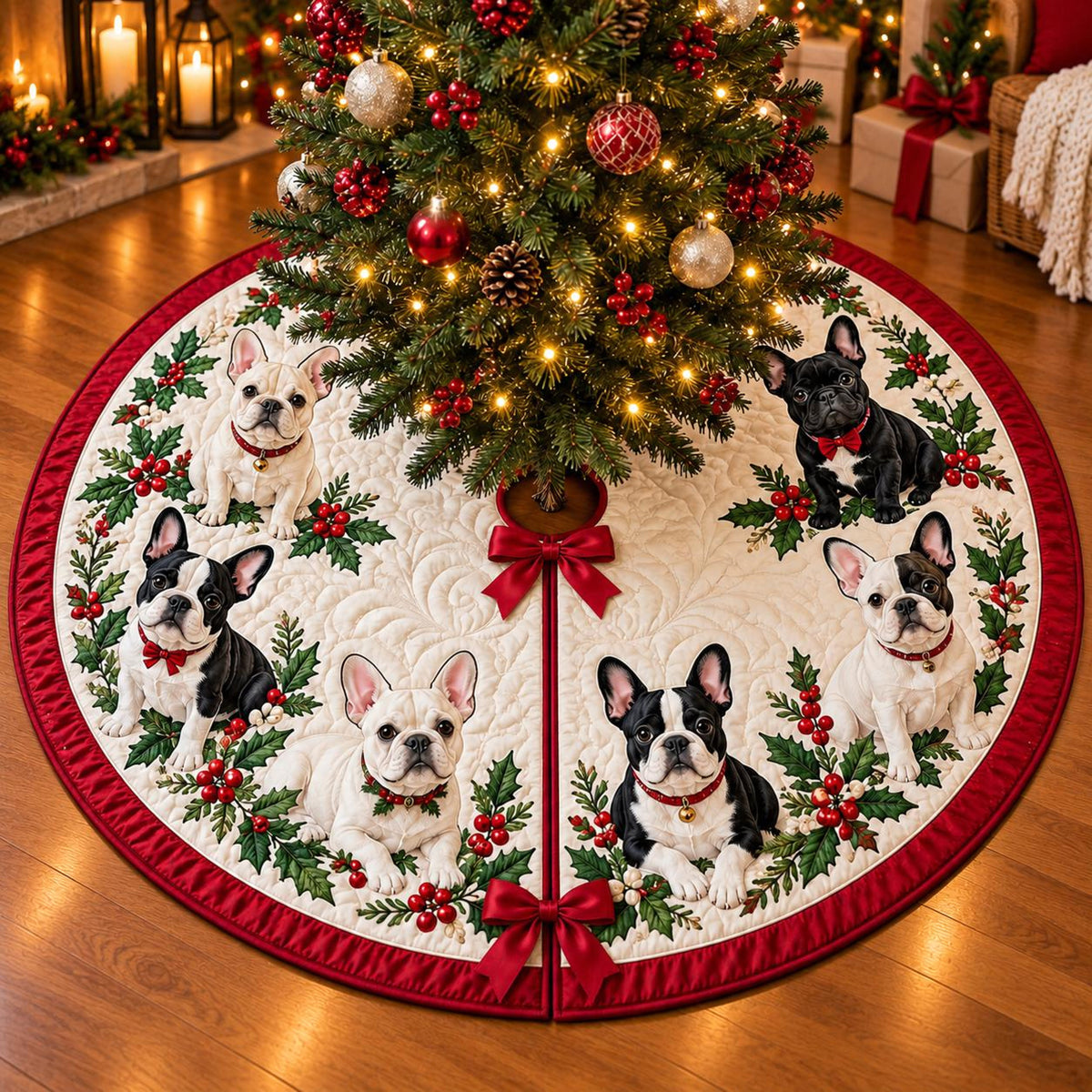 Quilted French Bulldog Christmas Tree Skirt – Festive Frenchie Design with Holly & Red Bows, Cozy Holiday Decor, Christmas Gift for Dog Lovers e278ccaa-b470-4fe9-b11a-ba2592d6e68d-1.jpg