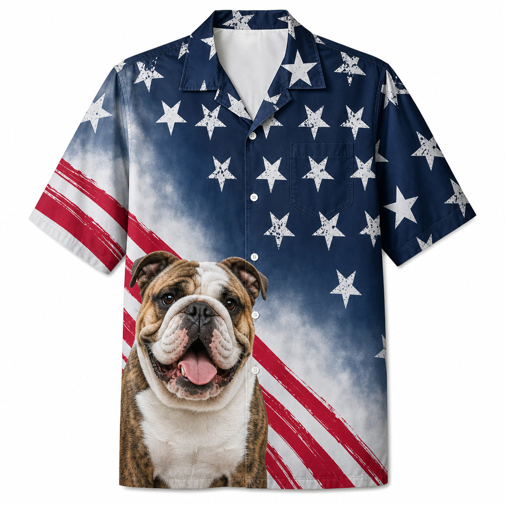 Custom Photo Patriotic Bulldog Hawaiian Shirt - Hero