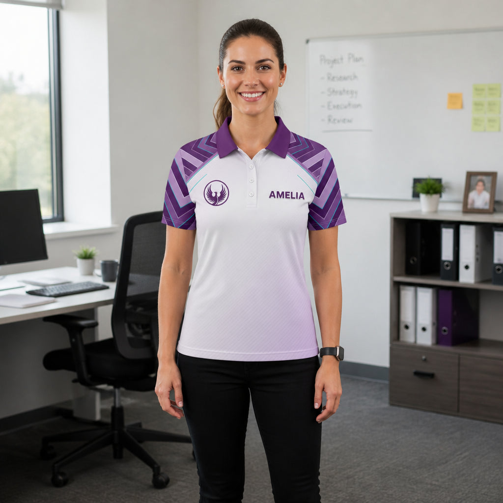 Women’s Custom Name Phoenix Polo - Purple Geo Panels - Personalized Polo shirt - All over printed e3bf039a-488a-404a-883d-7c7648eaf55d.jpg