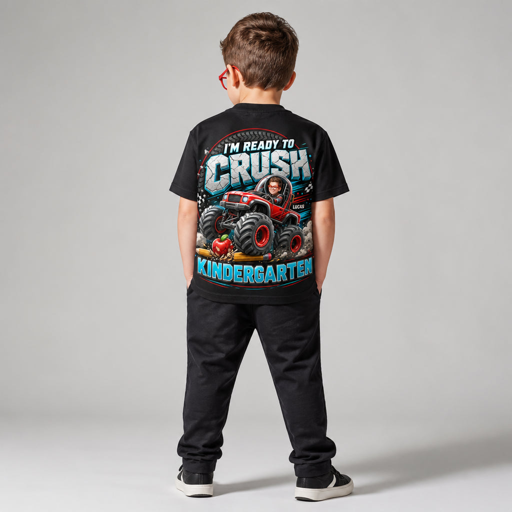 Ready to Crush Kindergarten – Custom Kid Portrait Monster Truck Tee - Personalized T-Shirt - All over printed e550fedc-be42-48e0-b10d-fdf945748d11.jpg