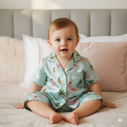 Tropical Flamingo Christmas Satin Pajamas Set, Palm Tree Holiday PJs, Beach Christmas Loungewear, Matching Family Xmas Sleepwear e5e1bca5-e666-4b7e-94b0-b8ee6df65d0b-15.png