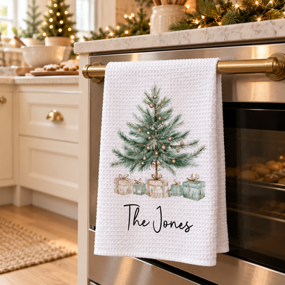 Personalized Christmas Tree Towel, Merry Christmas Waffle Weave Dish Towel, Holiday Tea Towel Kitchen Decoration, Gift for Newlyweds e63bca30-0814-4d8b-8dc0-d2f2ea8d0759-banner-1.png