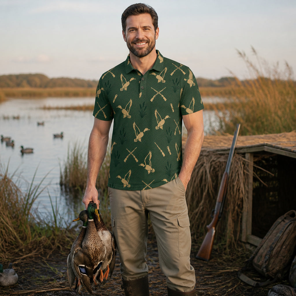 Duck Hunter AOP Polo – Forest Green Silhouette Pattern - Polo shirt - All over printed e6676ded-4f71-468d-a616-704810a7fa11.jpg