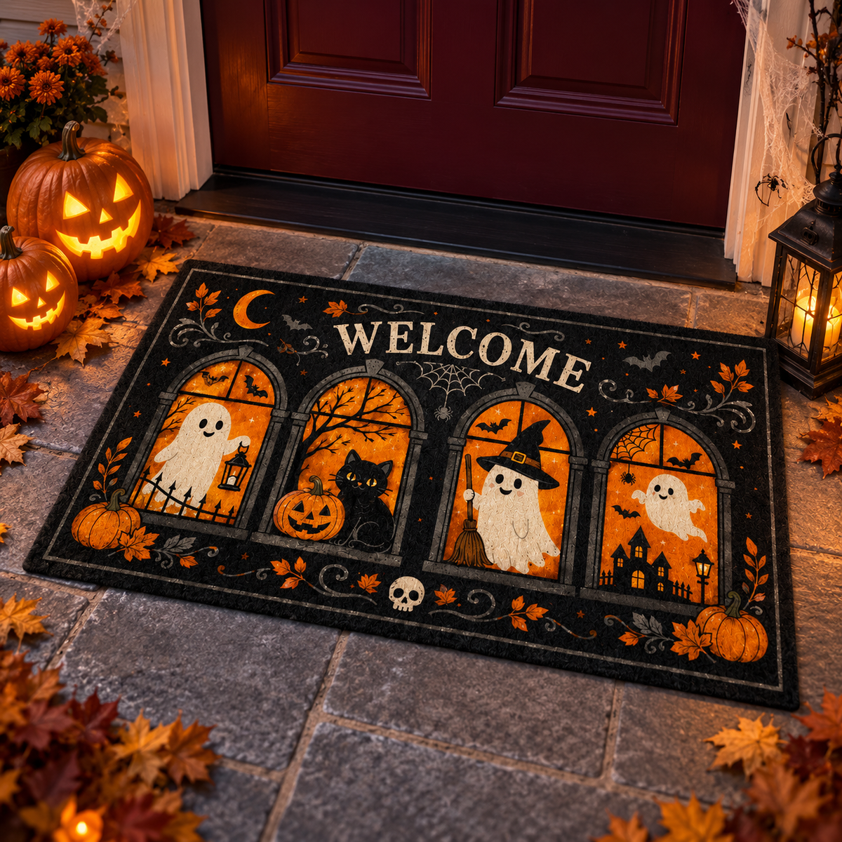 Halloween Welcome Doormat, Spooky Ghost and Black Cat Mat, Witch Pumpkin Front Door Decor, Fall Porch Mat, Haunted Housewarming Gift Decor e6a99661-254e-4cff-a515-3aa08fc49e93-banner-2.png
