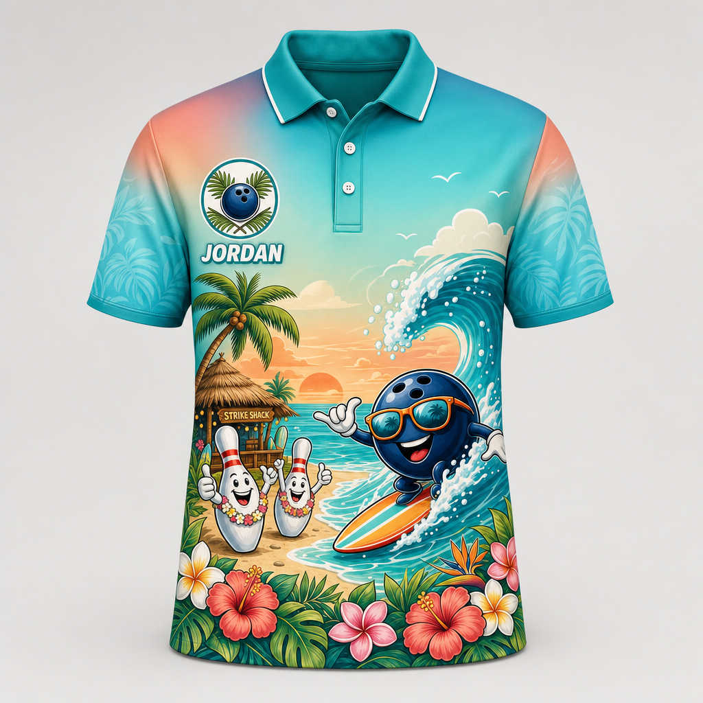 Personalized [Team Name] Crew Bowling Polo Shirt – Custom Name, All-Over Print