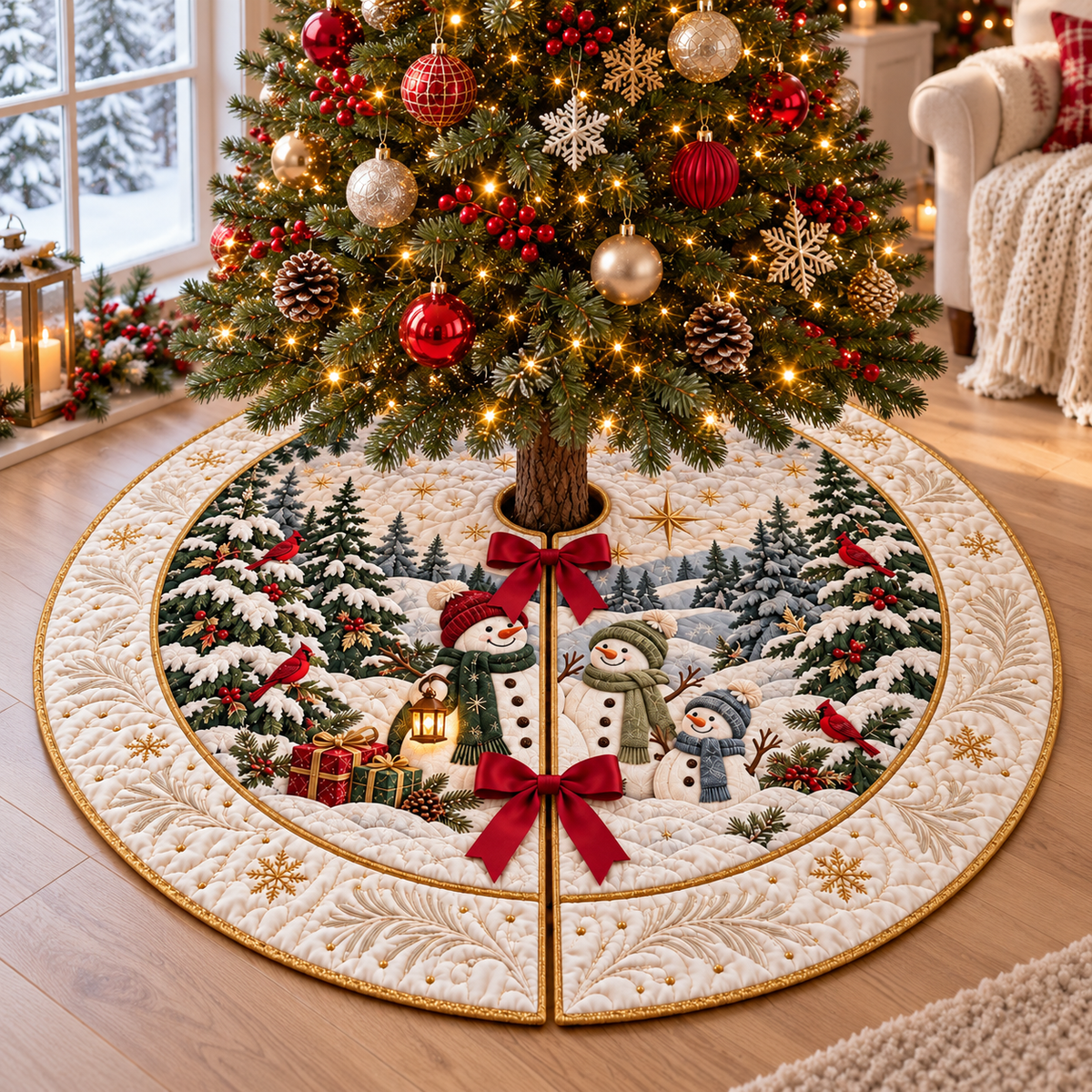 Snowman Family Christmas Tree Skirt, Winter Cardinal Holiday Decor e7c02fef-37dd-43d2-a8ca-7da11c120539-banner-1.png
