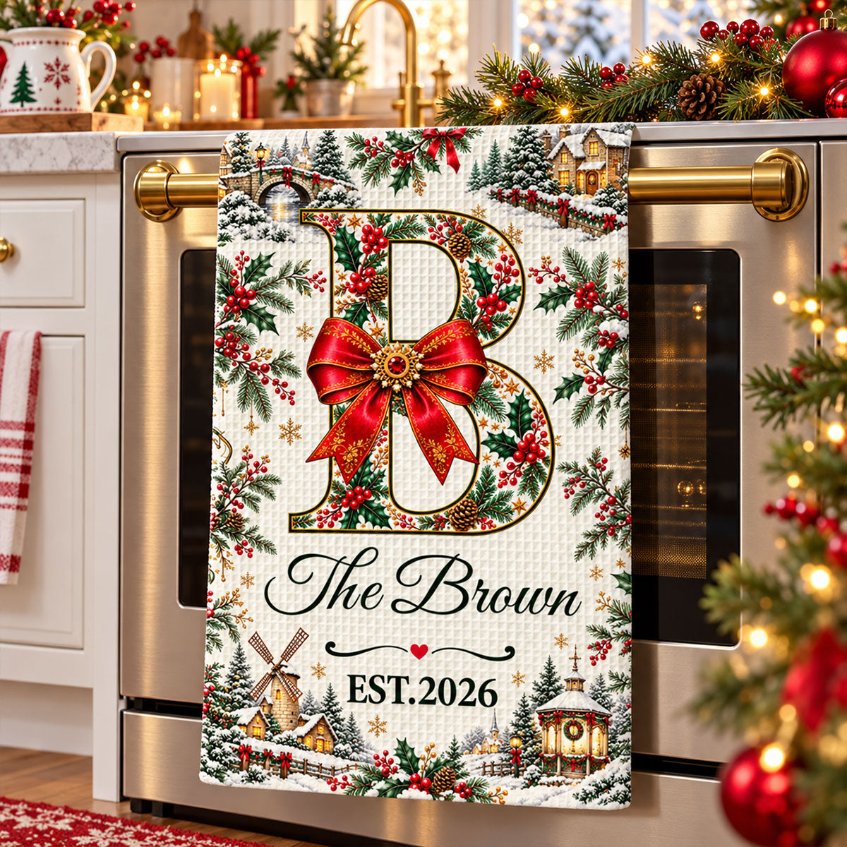 Our Little Peaceful Sanctuary Family Names Christmas - Personalized Kitchen Towel, Christmas Gifts e81b19f5-203e-46bf-bc35-431b8c19e2d2-4-3-.jpg