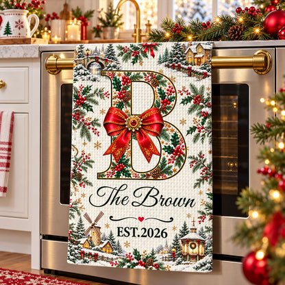 Our Little Peaceful Sanctuary Family Names Christmas - Personalized Kitchen Towel, Christmas Gifts e81b19f5-203e-46bf-bc35-431b8c19e2d2-4-3-.jpg