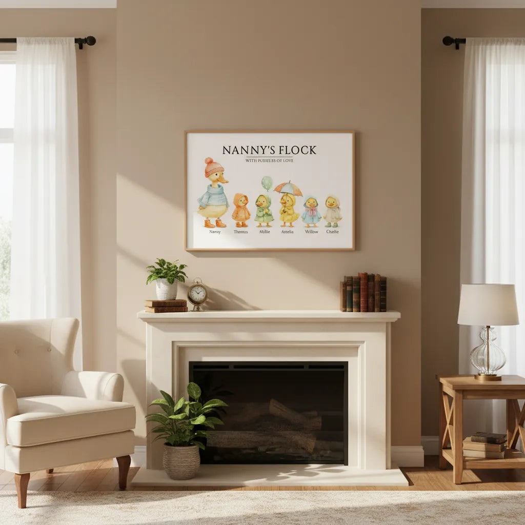 Grandma's Flock with Puddles of Love - Personalised Poster
