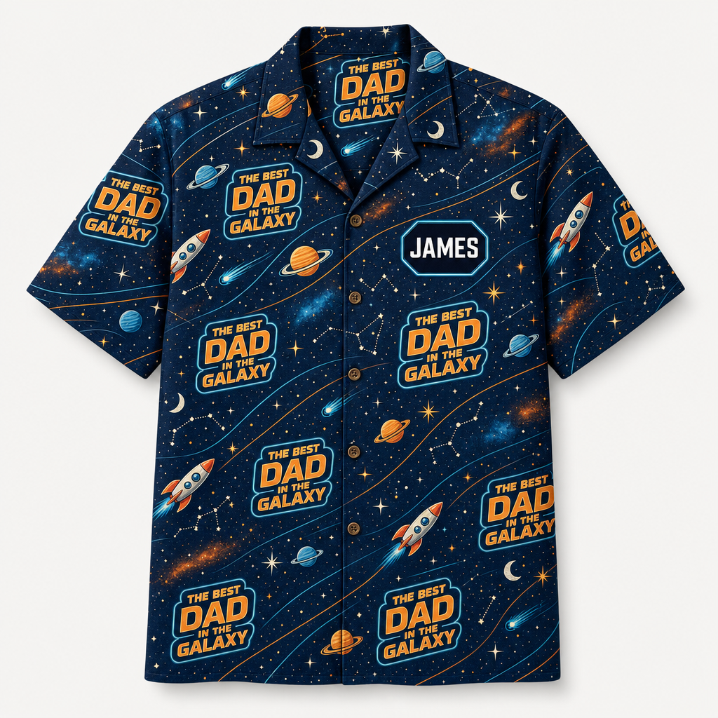 Best Dad in the Galaxy – Retro Space AOP Hawaiian Shirt (Personalized Name) - Hero