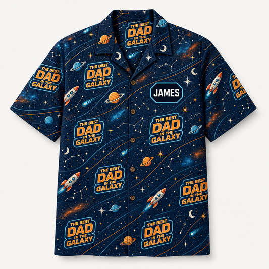 Best Dad in the Galaxy – Retro Space AOP Hawaiian Shirt (Personalized Name) - Hero