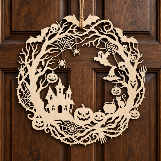 Haunted Hollow Halloween Wood Sign – Spooky Wood Sign Haunted House Wreath with Ghosts, Pumpkins & Bats, Gothic Front Door Decor ea27a347-38ba-4b86-97c5-5cd398ce9fea-6.png