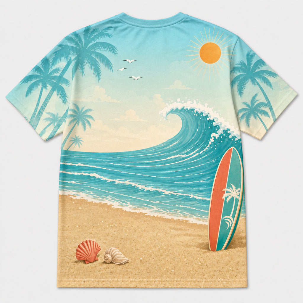 Beach Buddies — Custom Person + Pet Photo AOP T‑Shirt - Back view