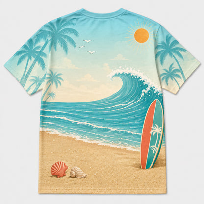 Beach Buddies — Custom Person + Pet Photo AOP T‑Shirt - Back view