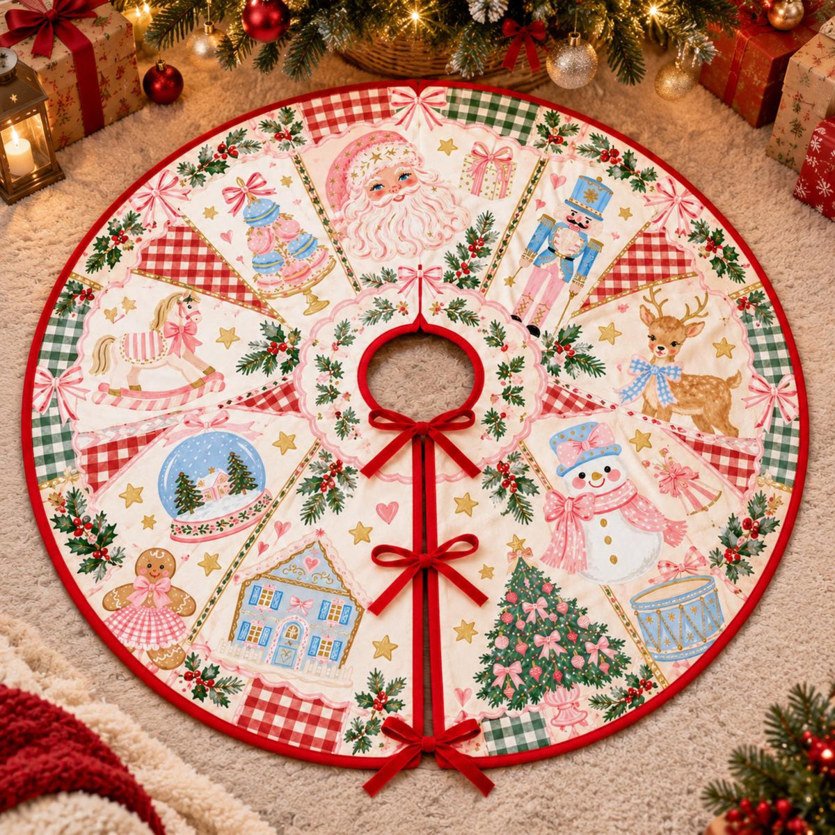 Pink Christmas Tree Skirt, Coquette Christmas Decor, Pastel Nutcracker Santa Gingerbread Holiday Tree Skirt eb5a3ceb-58ad-41fc-bdd8-cd1ab72cc400-4.jpg