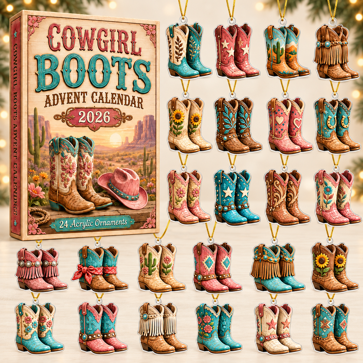Cowgirl Boots Advent Calendar 2026 - 24-Day Festive Countdown, Acrylic Charms Blind Box - Gift For Family & Friends eb672e4f-7e85-45d9-bb47-c6a364ae59ca-boots-box-charms.png