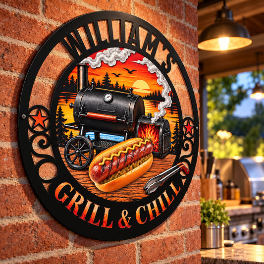 Grill And Chill Shaped Metal Sign - Personalized Birthday Gifts For Husband, Son, Grandson, Brother, Grandpa, Dad, Yourself - Garage Mode On eb7e335d-f5c4-4e42-b2ee-9b3eb7c5481f-3.jpg