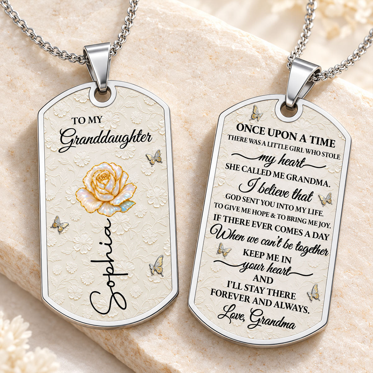 To My Granddaughter Love You Forever Flower Necklace,Personalized Custom Dog Tag Necklace,Gift For Granddaughters ec7af881-8b11-44d9-80a9-c7c6a2a71a2b-2.jpg