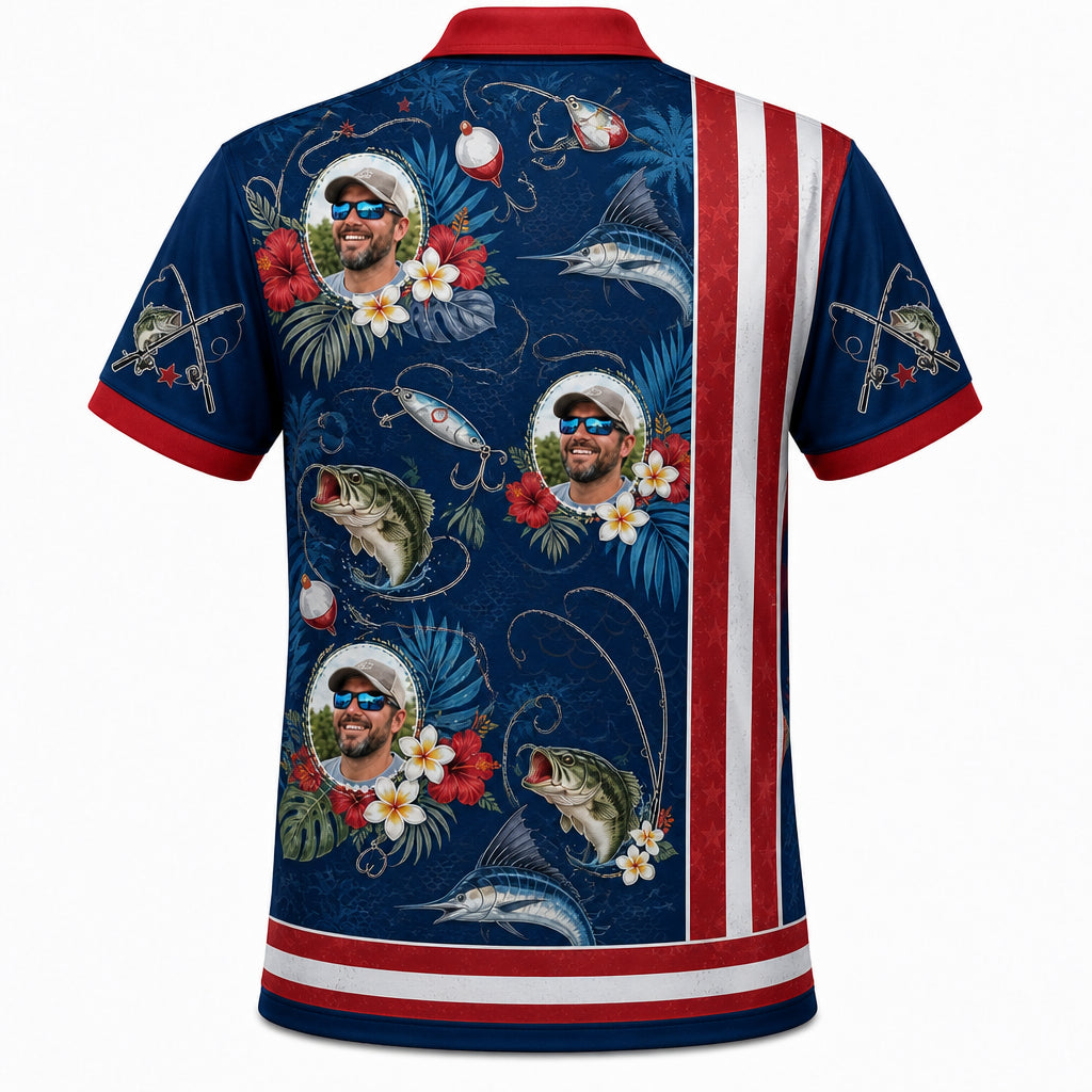 Custom Photo Fishing American Hawaiian Shirt - Back view