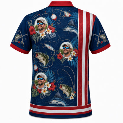 Custom Photo Fishing American Hawaiian Shirt - Back view