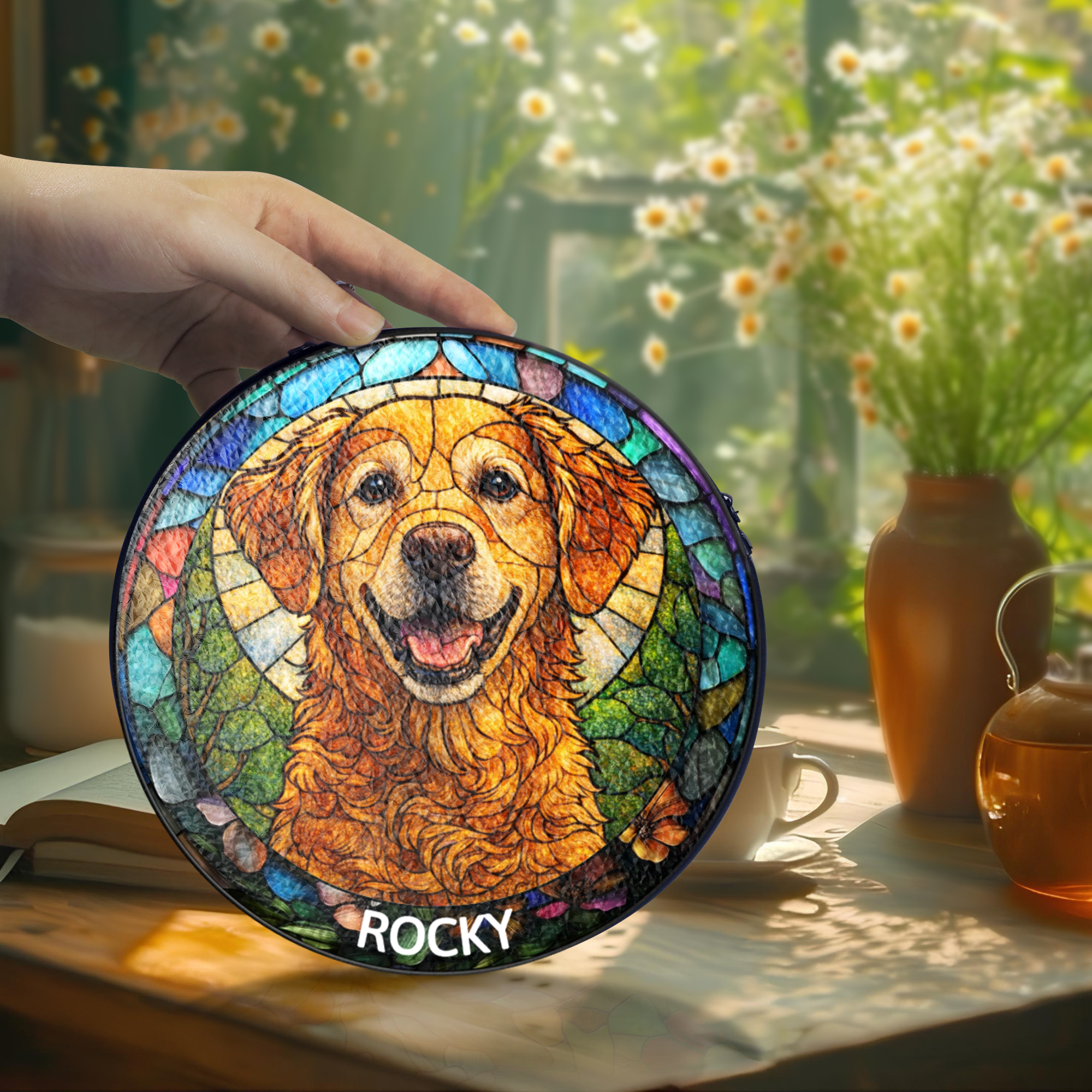 Custom Photo Portrait Dog Cat Family - Personalized Stained Glass Window Hanging Suncatcher