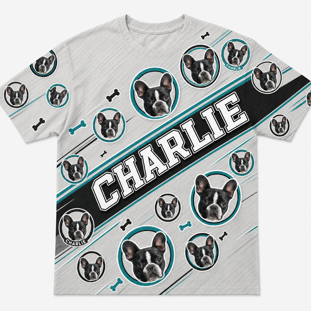 Custom Pet Face AOP Tee with Name Banner - Hero