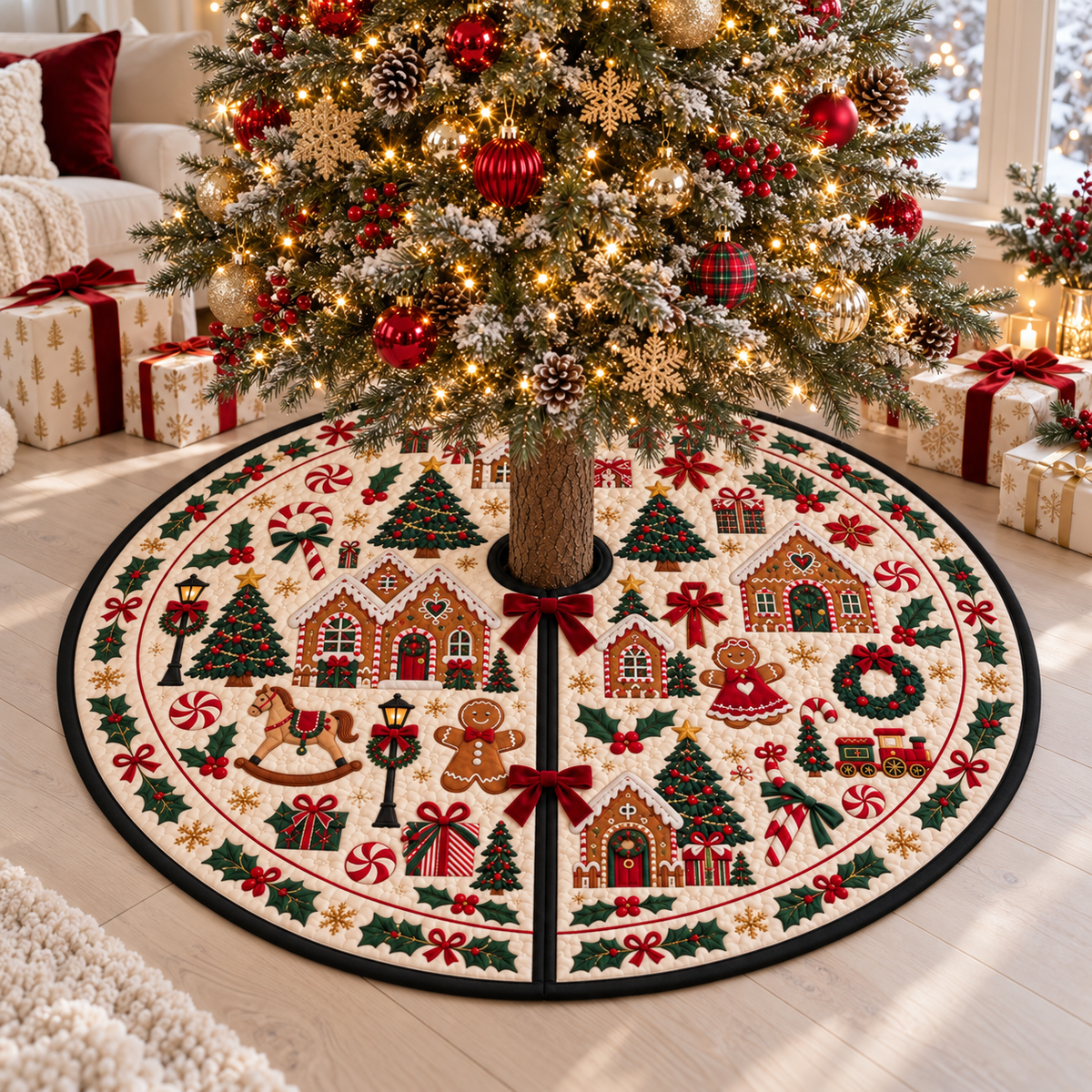 Vintage Nutcracker Quilted Christmas Tree Skirt, Gingerbread Village Mat ed837c66-255f-4f9b-b3bb-55fd46af9d98-banner-1.png