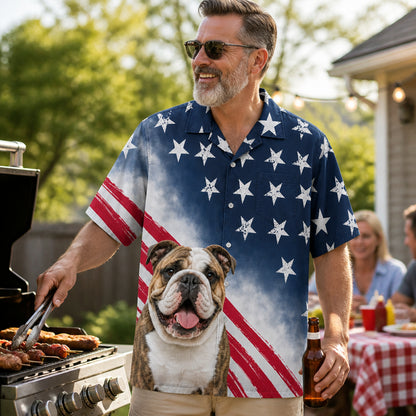 Custom Photo Patriotic Bulldog Hawaiian Shirt - Lifestyle 2