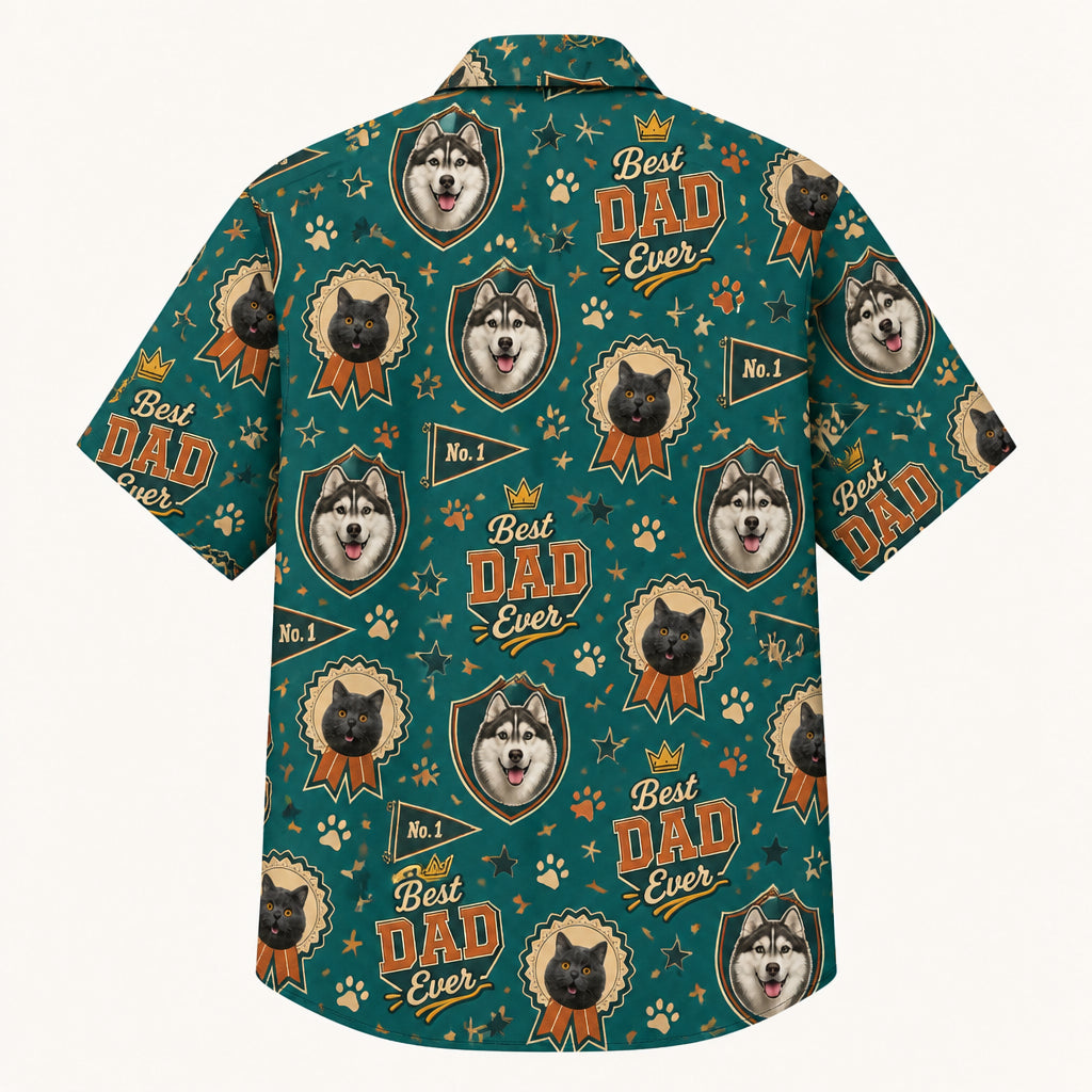 Best Dad Ever Pet Photo Hawaiian Shirt - Back view