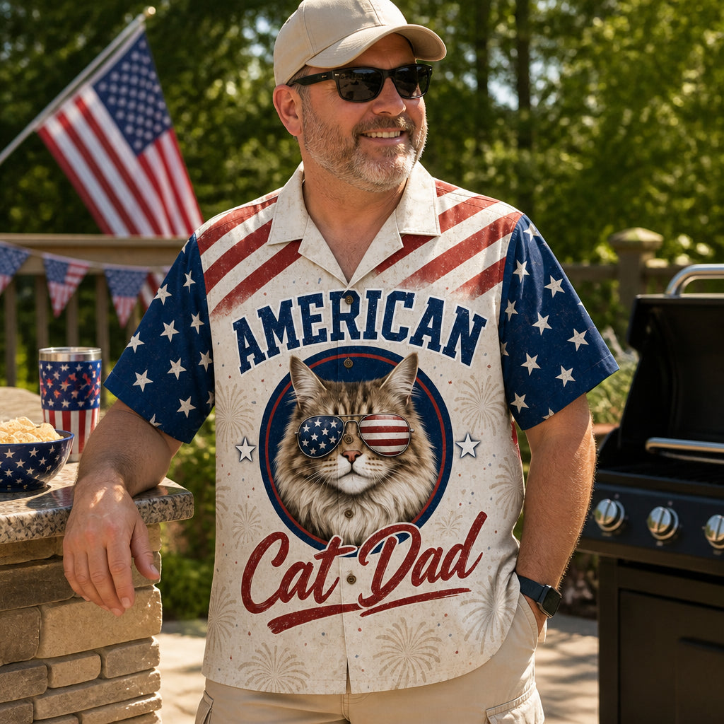 American Cat Dad – Patriotic Hawaiian Shirt - Lifestyle 2