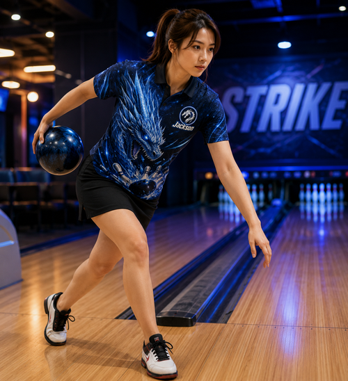 Personalized Electric Dragon Bowling Polo Shirt – Custom Name, All-Over Print