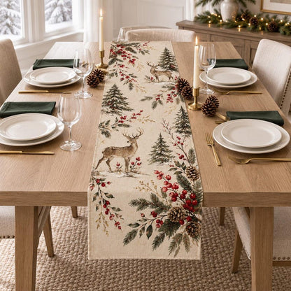 Christmas Table Runner, Woodland Deer Holiday Decor, Botanical Reindeer Runner, Elegant Rustic Christmas Dining Gift f02c0438-ffb0-4ac7-b1b4-882dd78fe47d--5.jpg