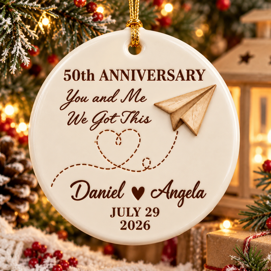 Personalized Anniversary Paper Plane Ornament - Raised 3D Glazed Ceramic Keepsake with Names and Date for Couple, Husband, Wife - Personalized Circle Ceramic 3D Orname f0bbc453-0b33-4795-80d2-92f9f0f355c3-98b9ca20-ec87-4b61-87e1-12a4608ae736.png
