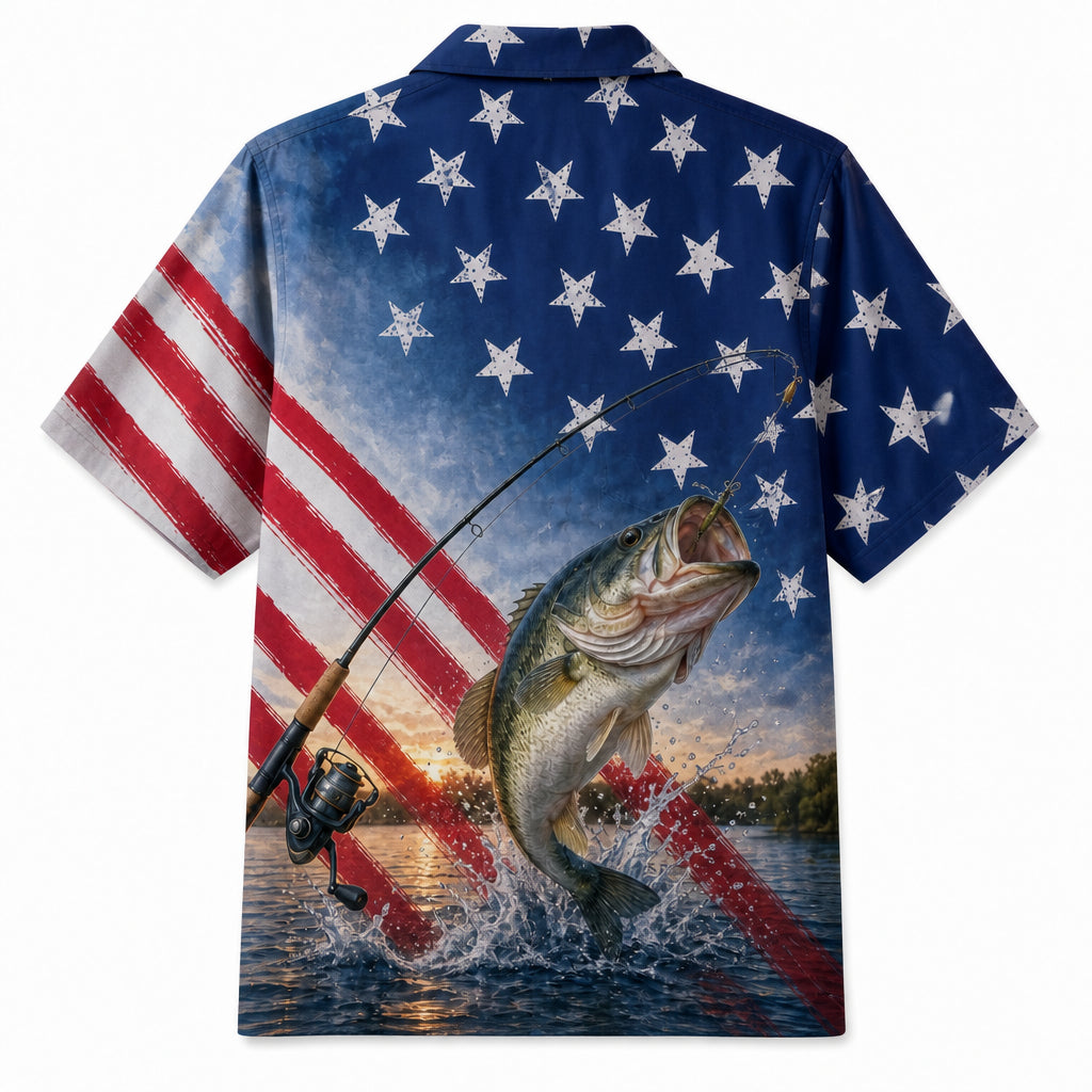 Custom Photo Patriotic Fishing Hawaiian Shirt - Back view