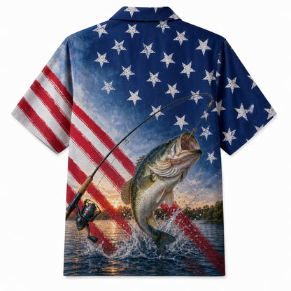 Custom Photo Patriotic Fishing Hawaiian Shirt - Back view