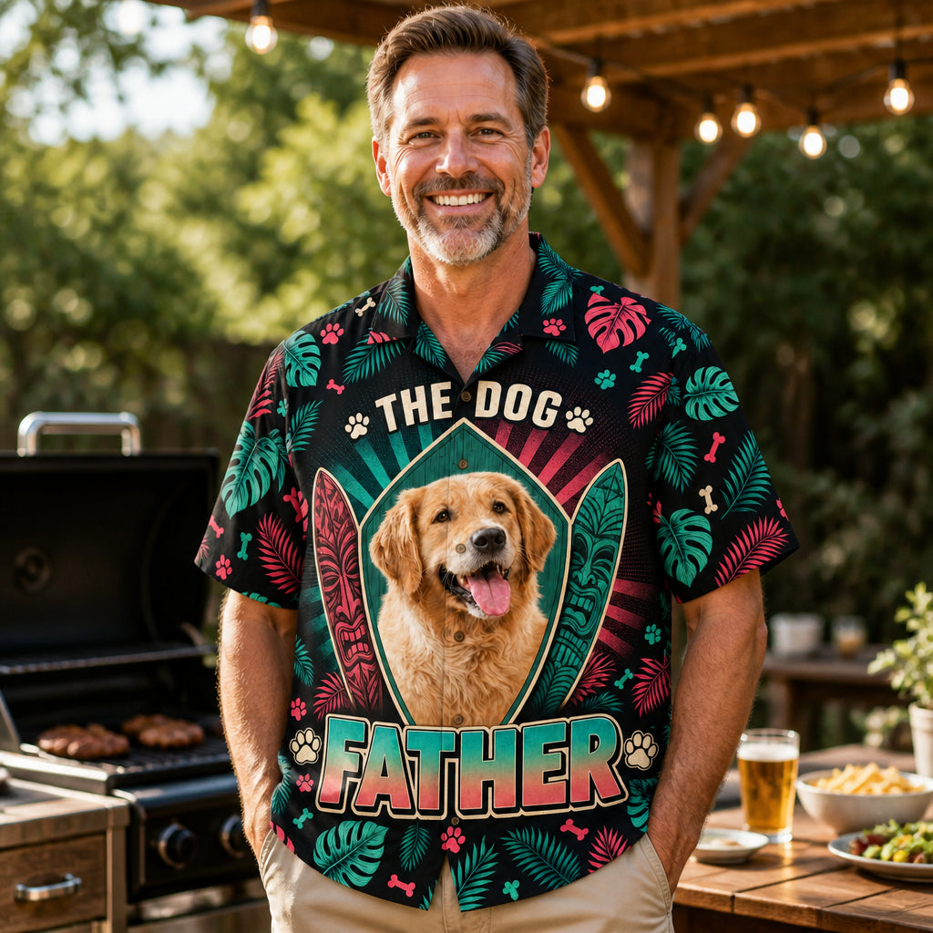 The Dog Father — Custom Pet Photo Hawaiian Shirt - Lifestyle 2