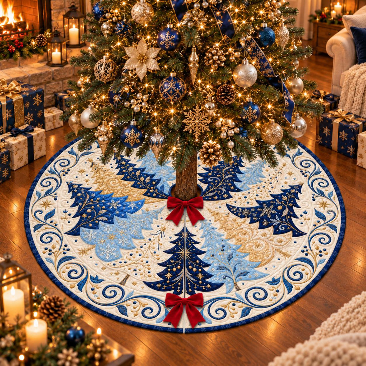 Blue & Gold Quilted Christmas Tree Skirt – Elegant Winter Tree Design with Red Bow Ties, Cozy Holiday Home Decor f1c3f4be-051d-45f6-9396-88d293f278f3-2.jpg