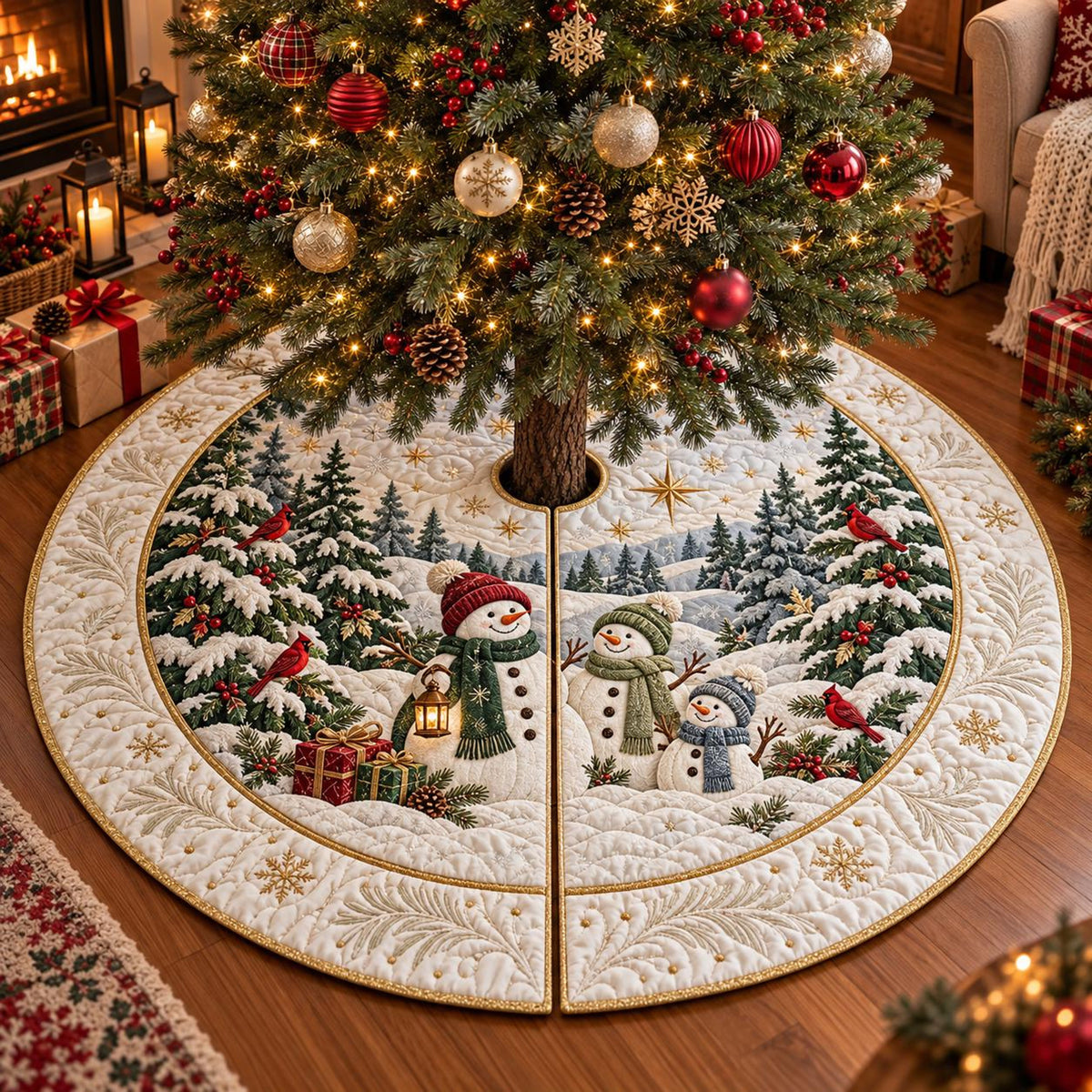 Snowman Family Christmas Tree Skirt, Winter Cardinal Holiday Decor f23d7272-e0b2-452d-9e97-6fa628e5c7cf-1.jpg