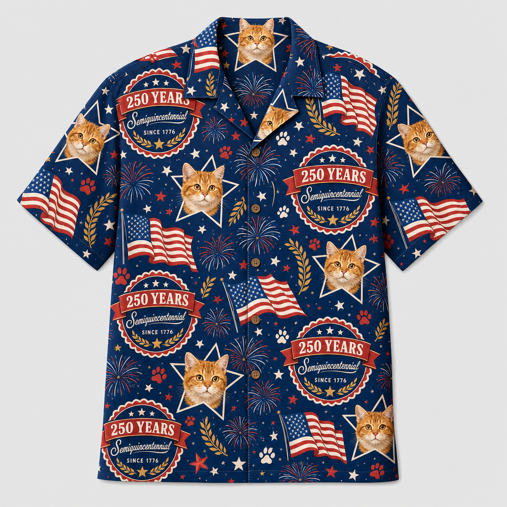 USA 250 Cat Celebration Hawaiian Shirt - Hero