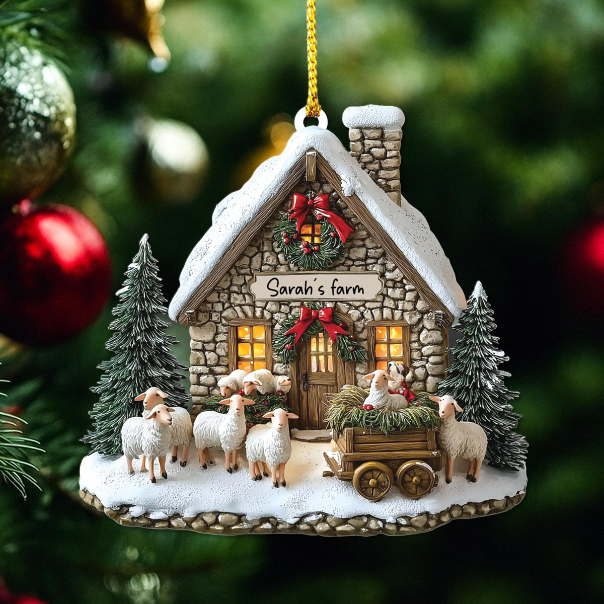 Personalized Sheep Farm 2D Flat Acrylic Ornament, Christmas Tree Decor, Gift For Farmer, Christmas Farm Home Decor f3b976da-c666-4a06-a59a-48654a98920b-4.jpg