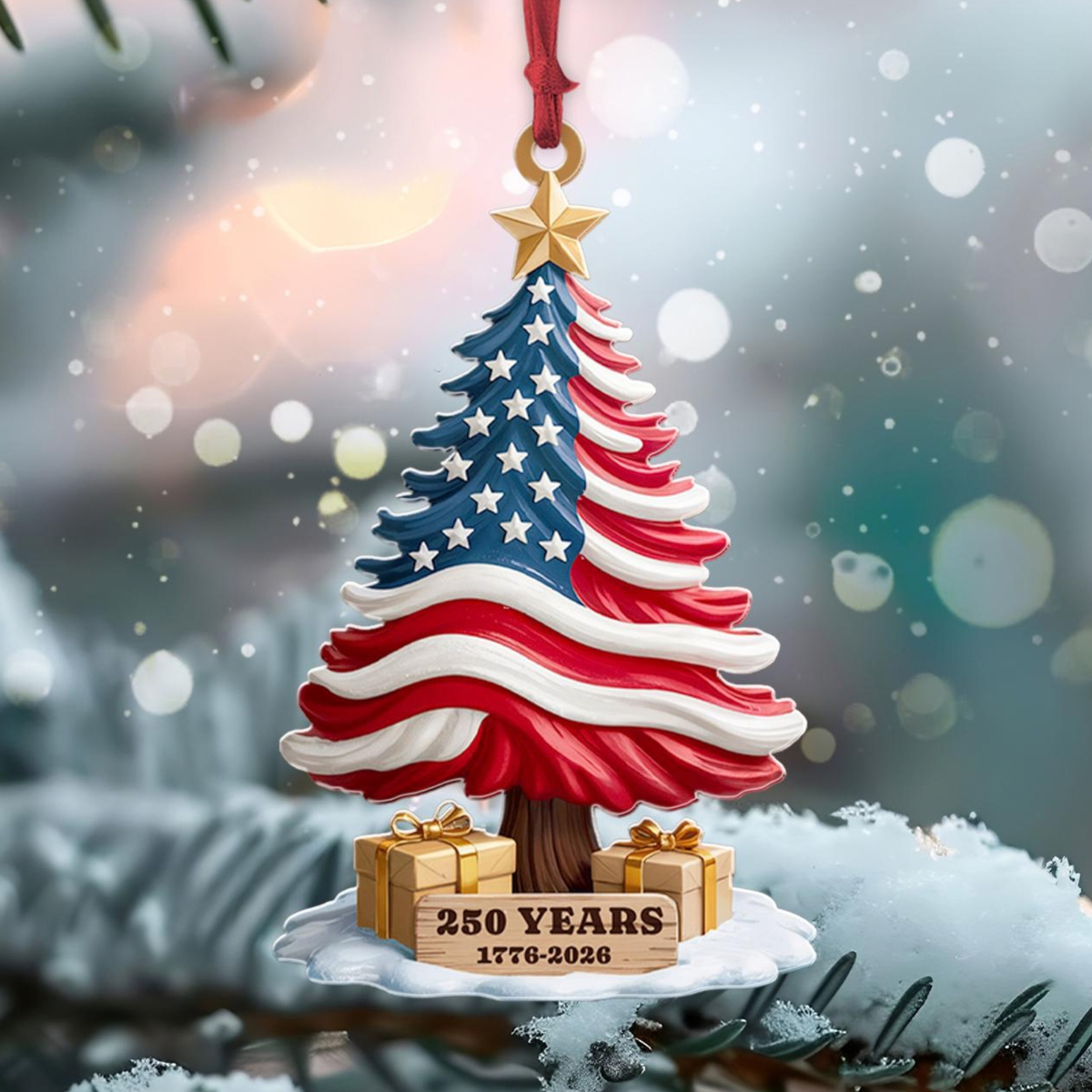 250th Anniversary Ornament 1776-2026, American Flag Christmas Tree Decor, Patriotic Holiday Gift, US History Keepsake, 250 Years of America f3dee72e-c69b-48aa-8425-eb54a4fb876c-4.png