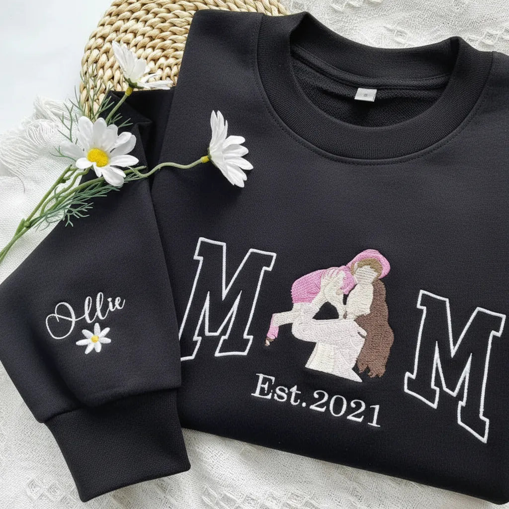 Mother & Child Embroidered Sweatshirt Personalized Mom Gift
