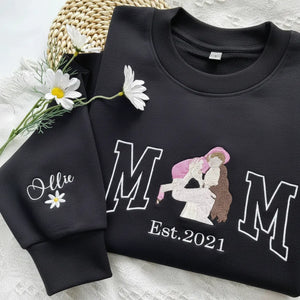 Mother & Child Embroidered Sweatshirt Personalized Mom Gift