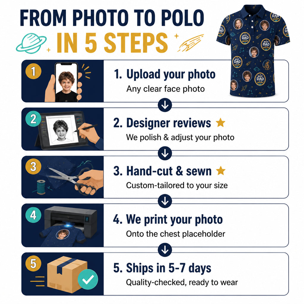 Best Dad in the Galaxy — Kids Photo AOP Polo - How it is made