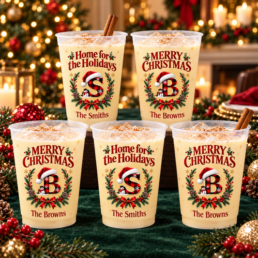 Custom Initial Family Name Christmas Gifts - Personalized Plastic Cups - Christmas Drinkware For Party f46849ec-edb1-485d-b8b8-65a720bd525f-banner-1.png