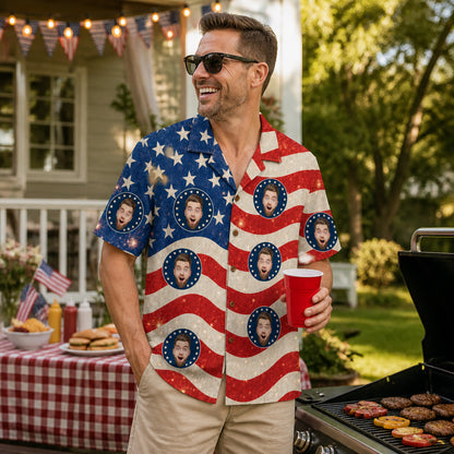 Custom Face USA Flag Hawaiian Shirt - Lifestyle 2