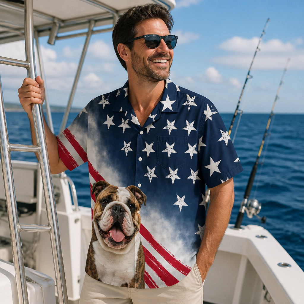 Custom Photo Patriotic Bulldog Hawaiian Shirt - Lifestyle 1