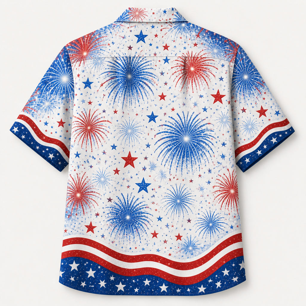 Independence Day Fireworks Pet Photo Hawaiian Shirt - Back view